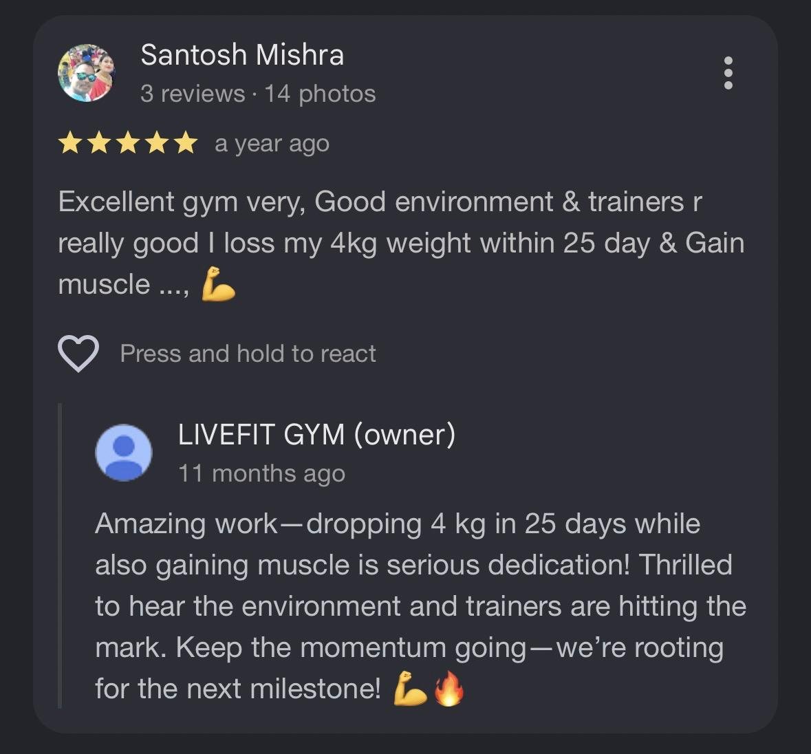 Google review from Livefit member